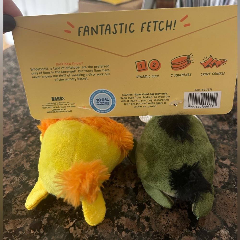 Bark Wildbeest Plush Dog Toys - Yellow and Green - Picture 2 of 2